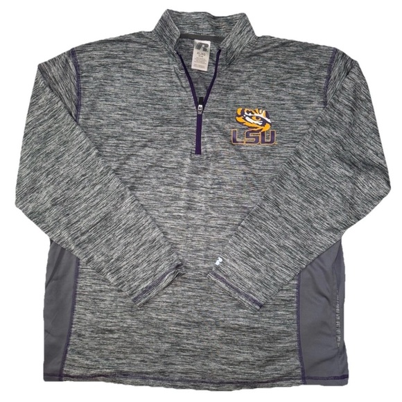 LSU Tigers 1/4 Zip Athletic Long Sleeve Shirt Heathered Gray Size XL Pockets - Picture 1 of 6